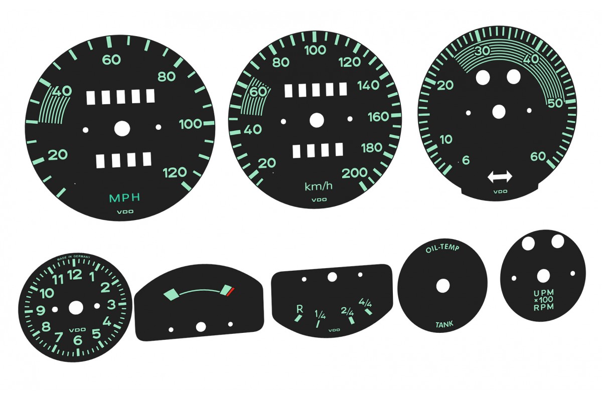 Porsche 356 Replacement tacho dial converted from MPH to Km/h