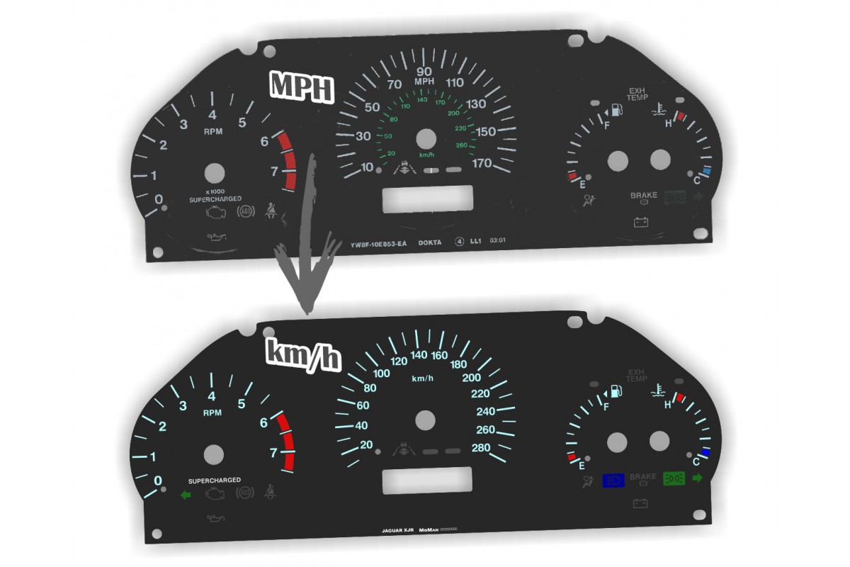 Jaguar XK8 / XKR (X100) Replacement instrument cluster dials, face