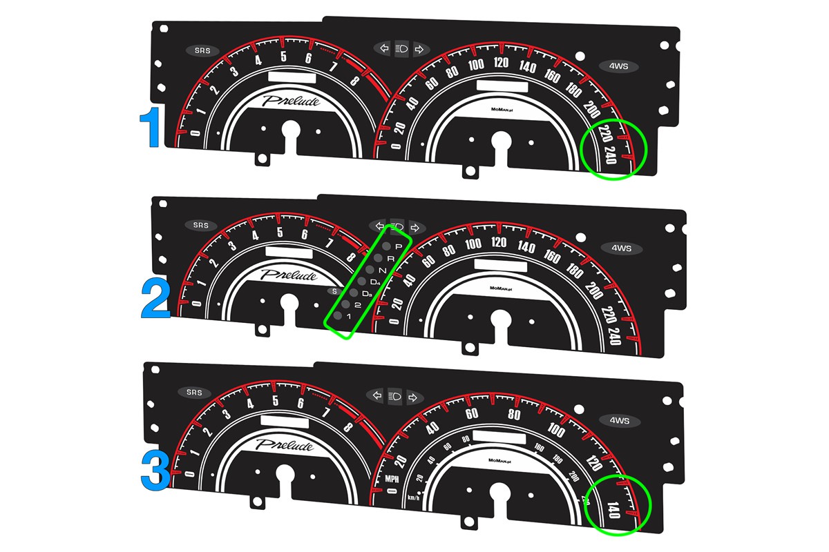 Honda Prelude 4 gen. PLASMA TACHO GLOW GAUGES TACHOSCHEIBEN DIALS