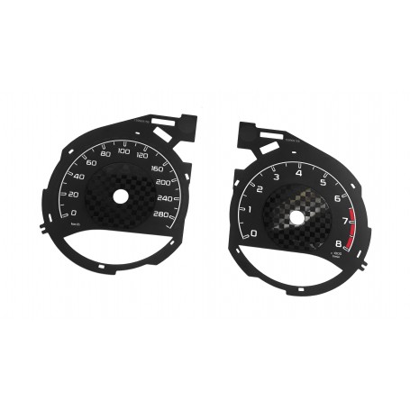 Mercedes W205, C43 for AMG - Chessboard design - Replacement tacho dials, face counter gauges - converted from MPH to Km/h