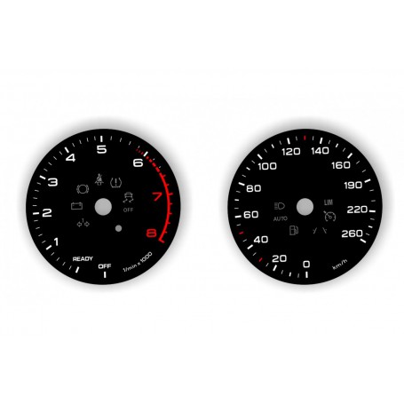 Audi A5 8W F5 Replacement tacho dials, counter gauges faces instrument cluster - converted from MPH to Km/h