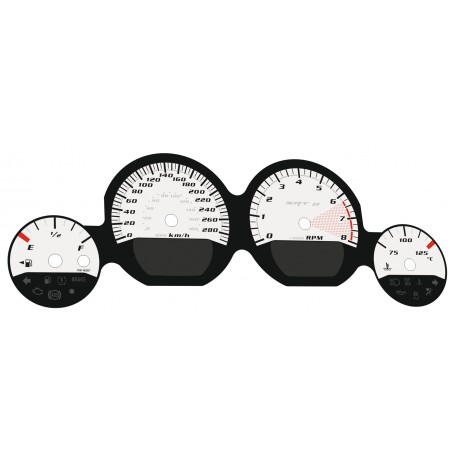 Dodge Challenger SRT 2011-2014 - replacement tacho dials, face counter gauges MPH to km/h