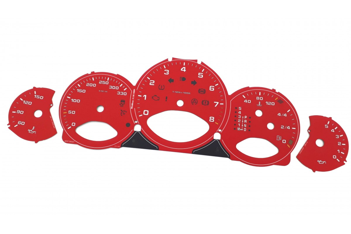 Porsche 911 model 997 RED CUSTOM Replacement tacho dials