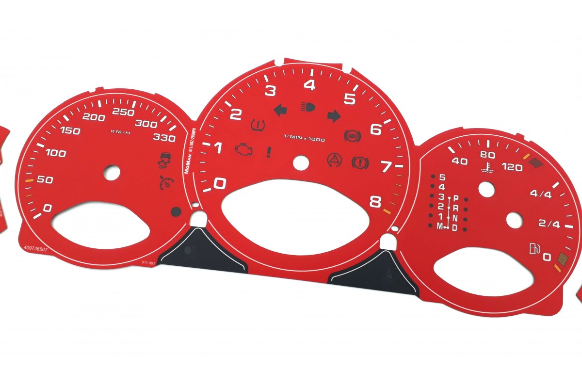 Porsche 911 model 997 RED CUSTOM Replacement tacho dials