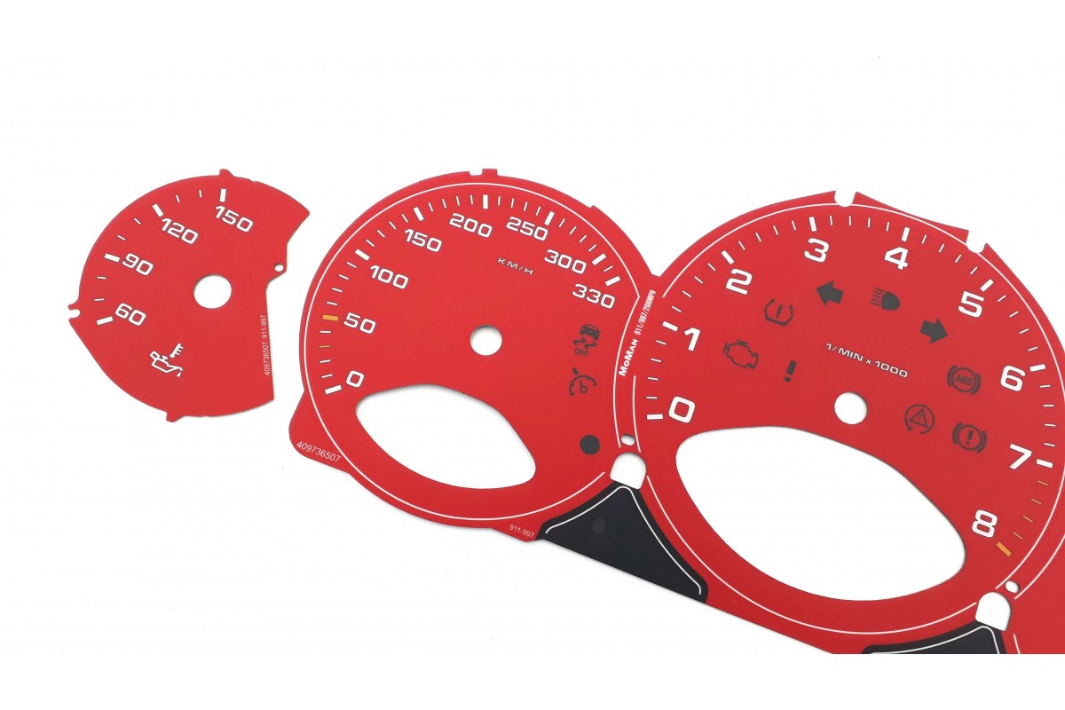 Porsche 911 model 997 RED CUSTOM Replacement tacho dials
