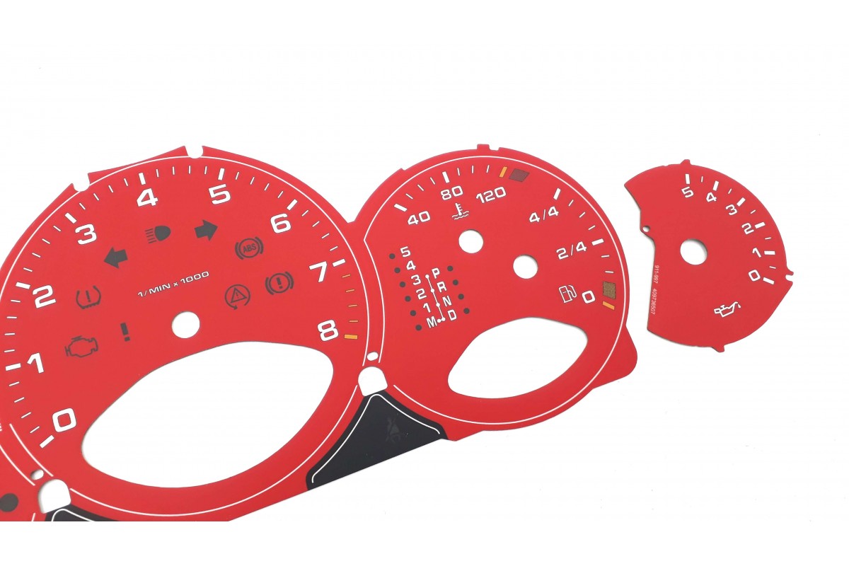 Porsche 911 model 997 RED CUSTOM Replacement tacho dials