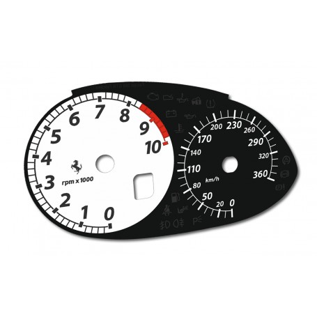 Ferrari 599 GTB Fiorano GTO WHITE - replacement tacho dials, face counter gauges MPH to km design 2