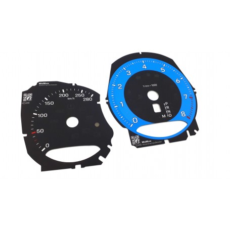 Porsche Macan 2021+ Blue Custom Replacement tacho dials - converted from MPH to KM/H