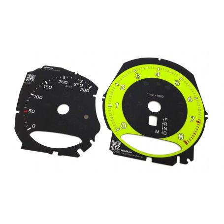 Porsche Macan 2021+ Green Custom Replacement tacho dials - converted from MPH to KM/H