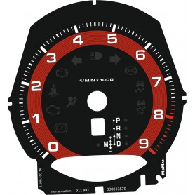 Porsche 911 991- Red Custom Replacement tacho dials - converted from MPH to KM/H
