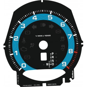 Porsche 911 991- Blue Custom Replacement tacho dials - converted from MPH to KM/H