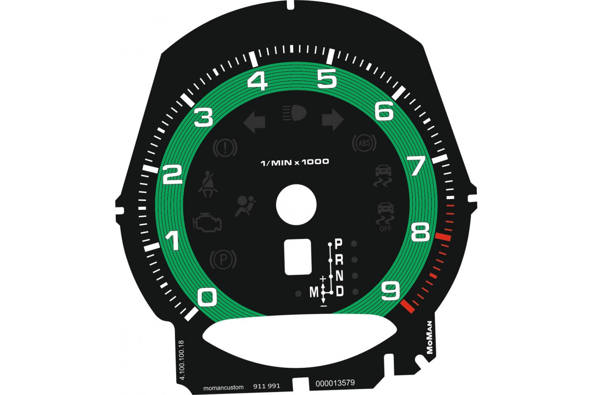Porsche 911 991 Green Custom Replacement tacho dials converted from