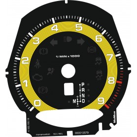 Porsche 911 991- Yellow Custom Replacement tacho dials - converted from MPH to KM/H