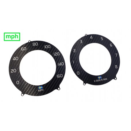 Volvo S60, V60, XC60 - MPH custom replacement tacho dials, face counter gauges - Sweden Carbon Design