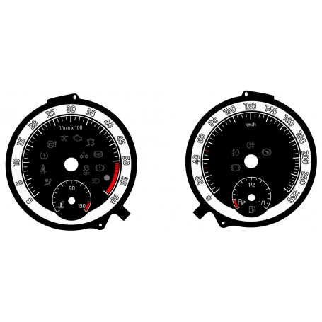 Skoda Octavia 3 - Replacement tacho dials, face counter gauges - Custom EU scale