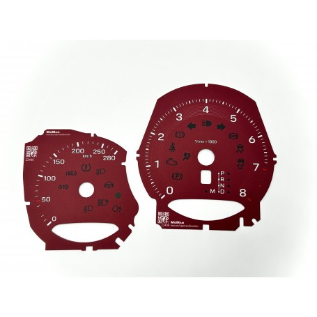 Porsche Macan T custom gauge face dials (burgundy) converted from MPH to KM/H