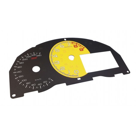 Toyota GT86 Custom Yellow Replacement tacho dials, face counter gauges  - converted from MPH to Km/h