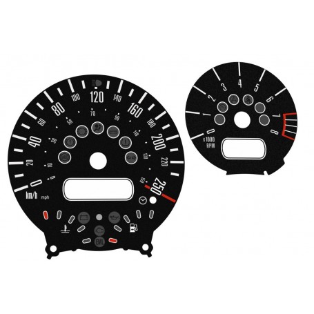 Mini One Cooper S JCW Custom Speedometer Rev Dial Gauge Faces KPH 50 R52 R53