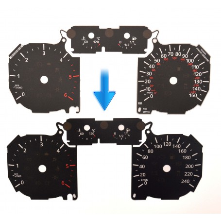 Ford Focus Mk2 lift, C-Max Mk1, Kuga Mk1 - Replacement tacho dial - converted from MPH to Km/h