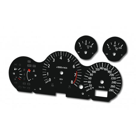 Nissan 350z - replacement tacho dials, counter faces gauges from MPH to km/h