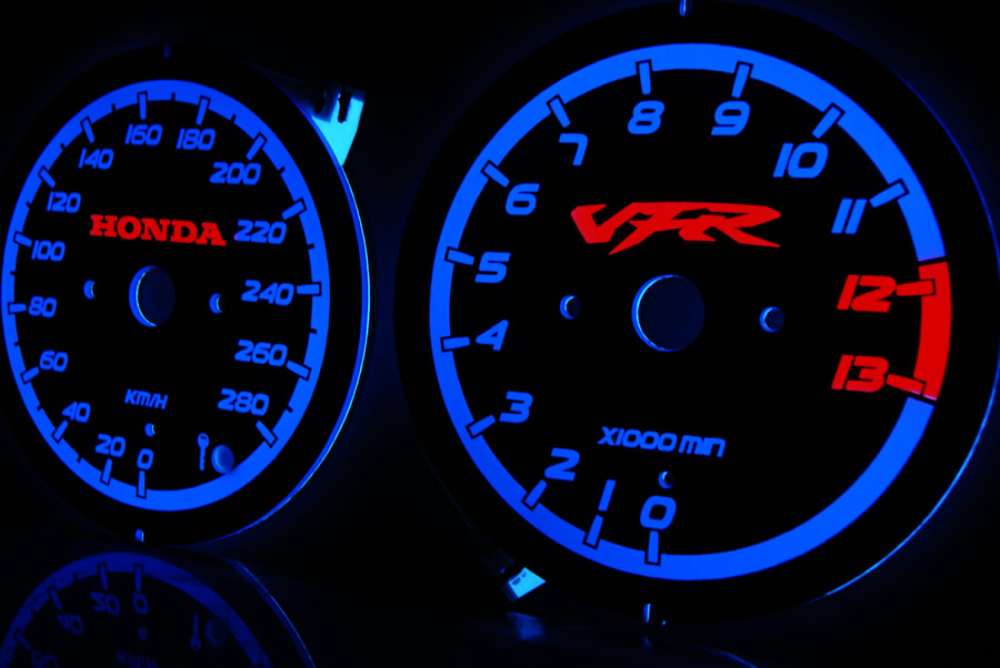 Honda VFR 800 plasma tacho glow gauge plasma dial shift light indiglo